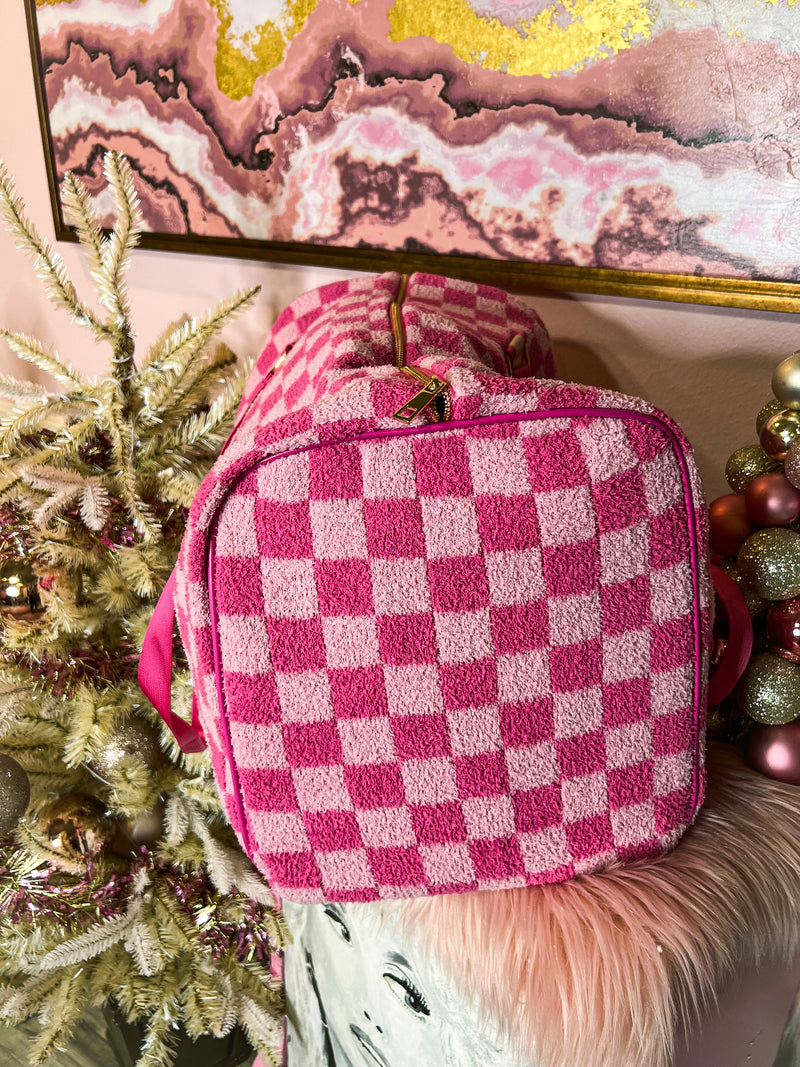 Pink Check Duffle Bag