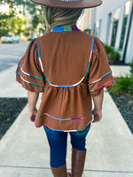 Camel Multicolored Fall Blouse