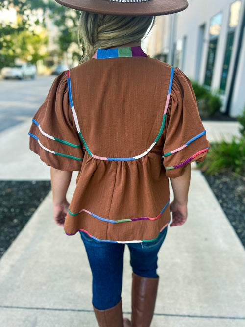 Camel Multicolored Fall Blouse