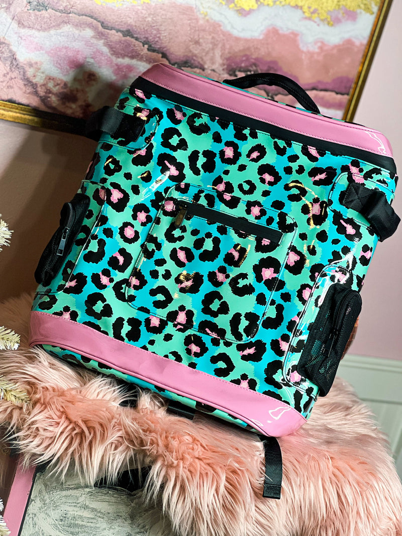 Turquoise & Pink Leopard Cooler