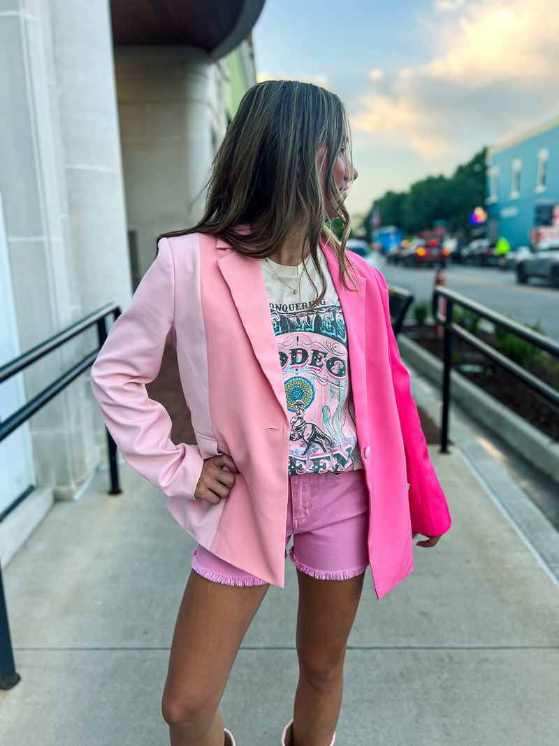 Pink Colorblock Blazer