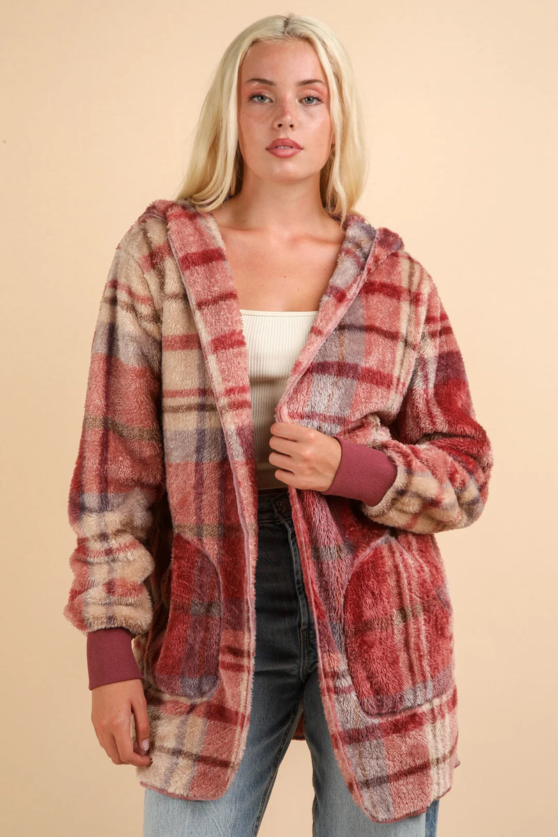 Red Plaid Hoodie Jacket