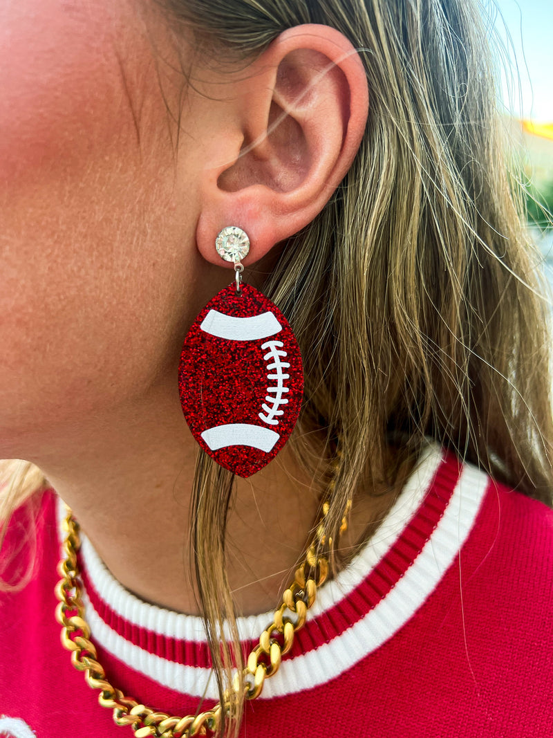 Red Glitter Football Earrings