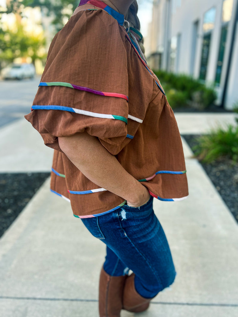 Camel Multicolored Fall Blouse