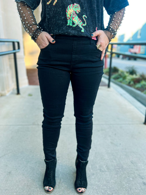 Black Pull On Skinny Jelly Jeans