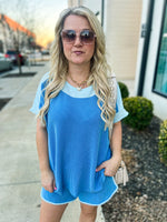 Blue Rib Knit Top