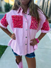 Hot Pink Sequin Button Up