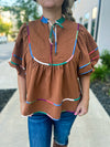 Camel Multicolored Fall Blouse