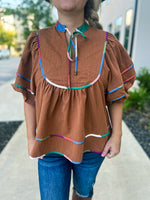 Camel Multicolored Fall Blouse