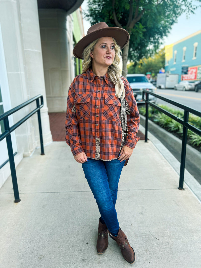 Rust Plaid Leopard Top
