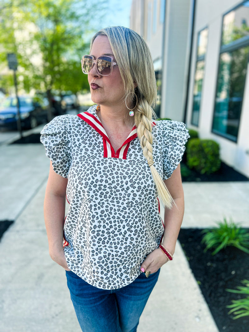 Animal Print Ruffle Top Entro