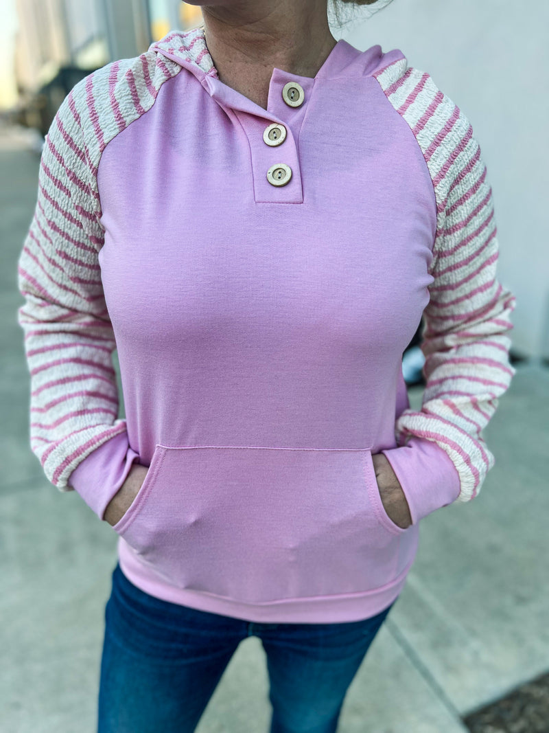 Pink Ribbed Hoodie