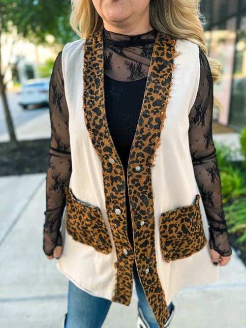 Bibi Oatmeal Leopard Vest