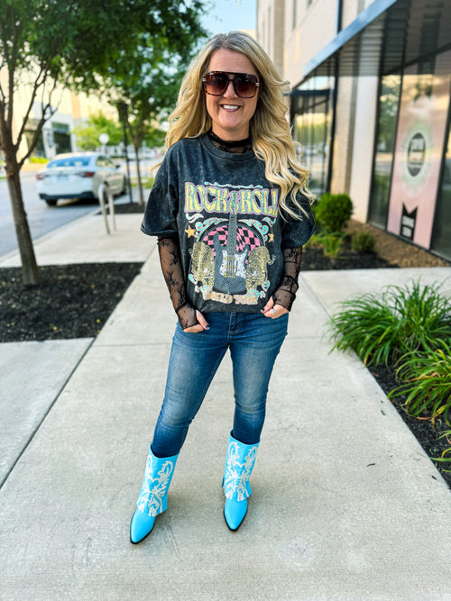 Blue Rhinestone Cuff Boots