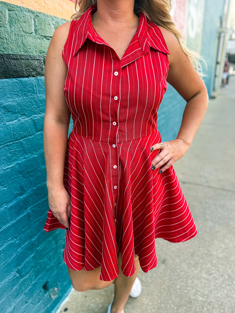Red Striped Button Down Dress
