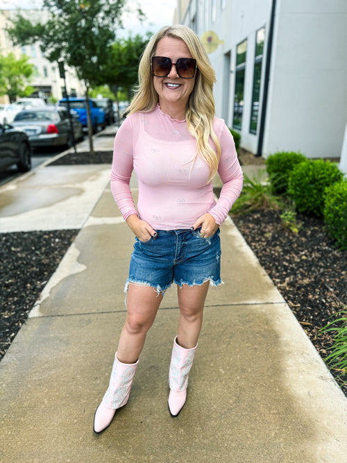 Pink Bow Mesh Top