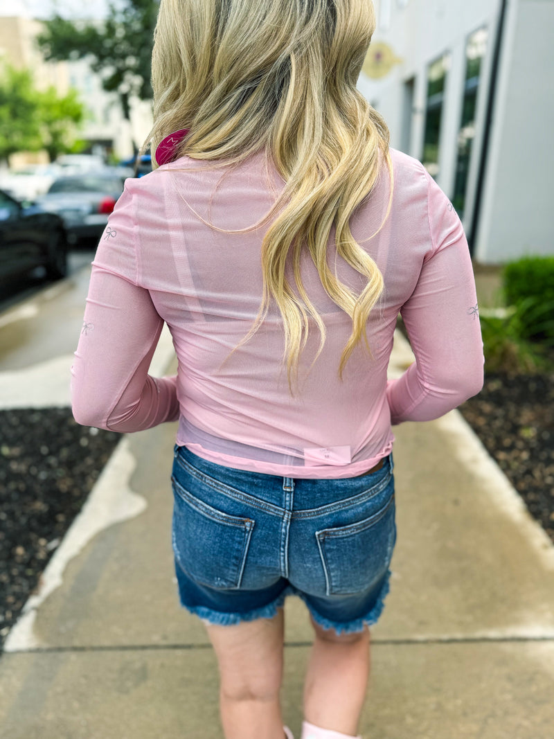 Pink Bow Mesh Top