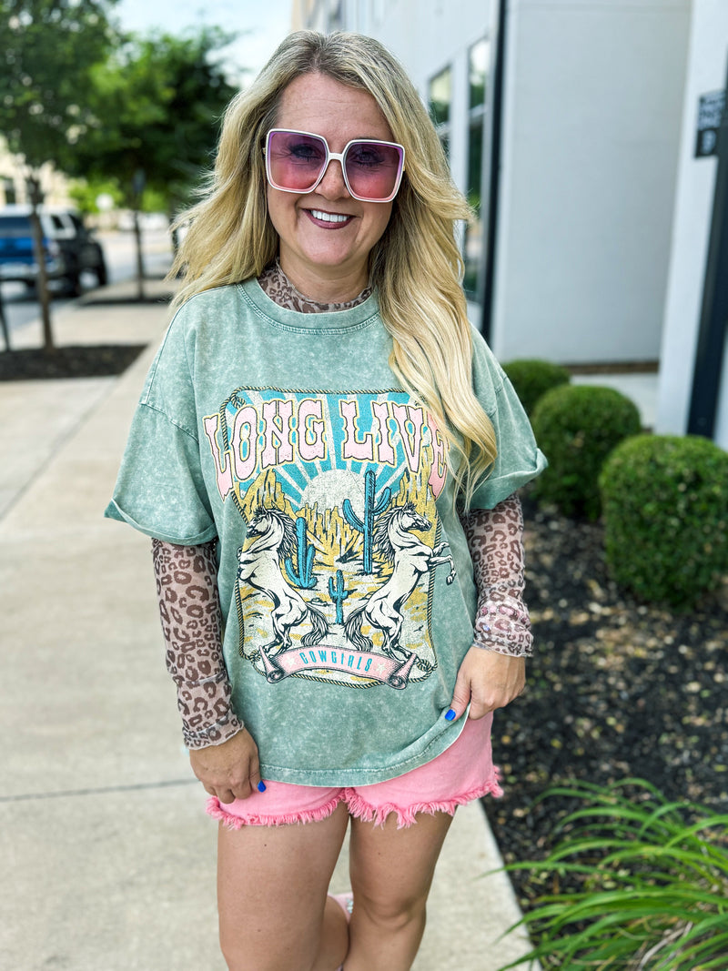 Long Live Cowgirls Tee-Green