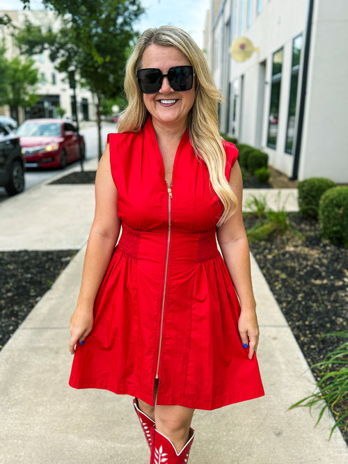 Red Front Zip Dress-Umgee