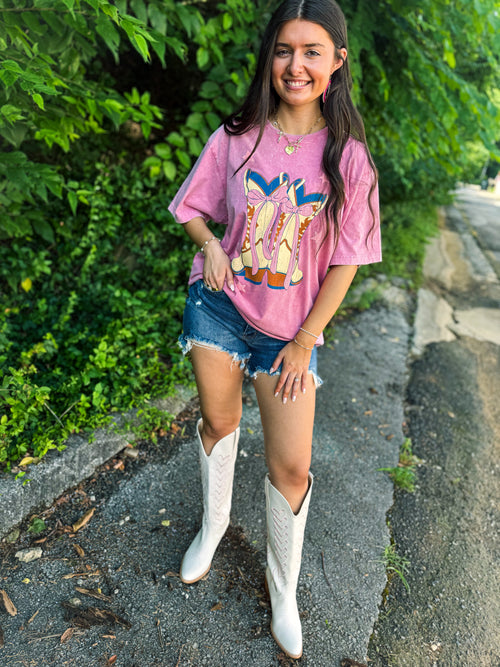 Boots N Bows Tee-Pink