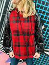 Red Plaid Sequin Top