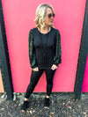 Black Top with Green Sequin Sleeves