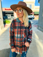 Plaid Hoodie-Rust