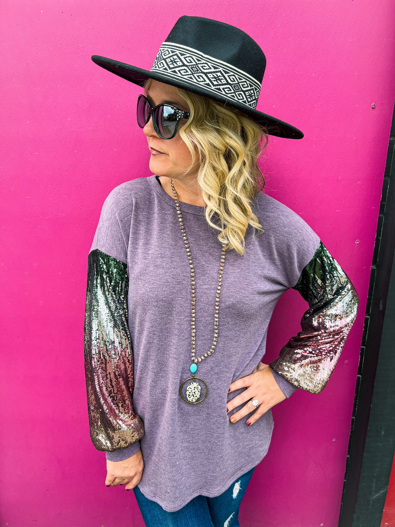 Purple Sequin Sleeve Top