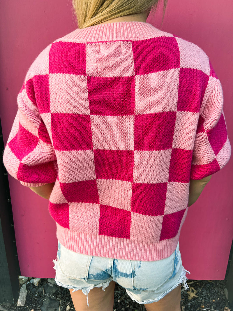 Pink Checkered Sweater