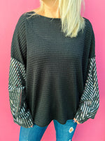 Black Waffle Knit Sequin Top