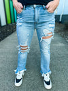 High Rise Distressed Ankle Flare