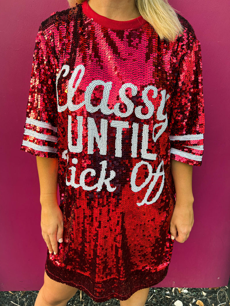 Gameday Sequin Dress-Red