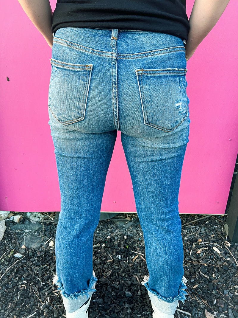 Distressed Straight Leg Risen Jeans