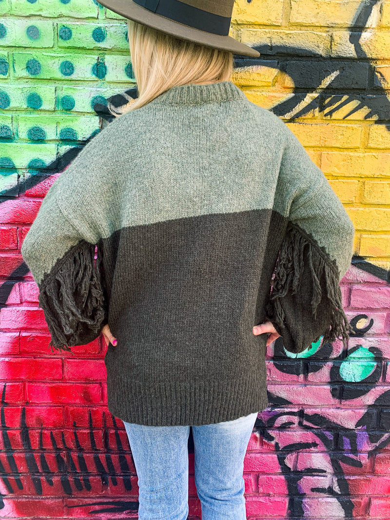 Olive Fringe Sweater