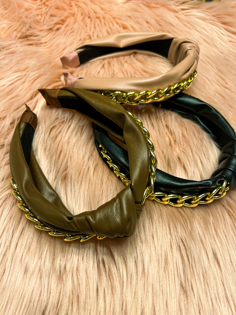 Leather Headband with Chain