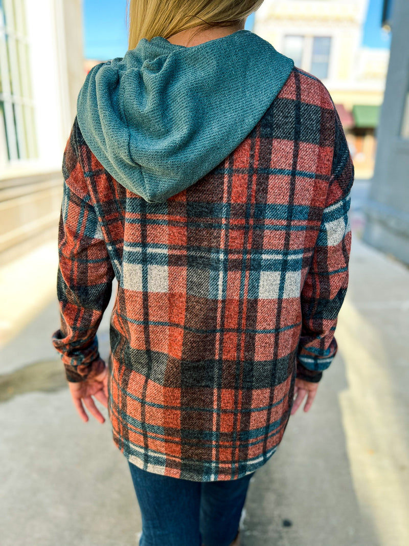 Plaid Hoodie-Rust