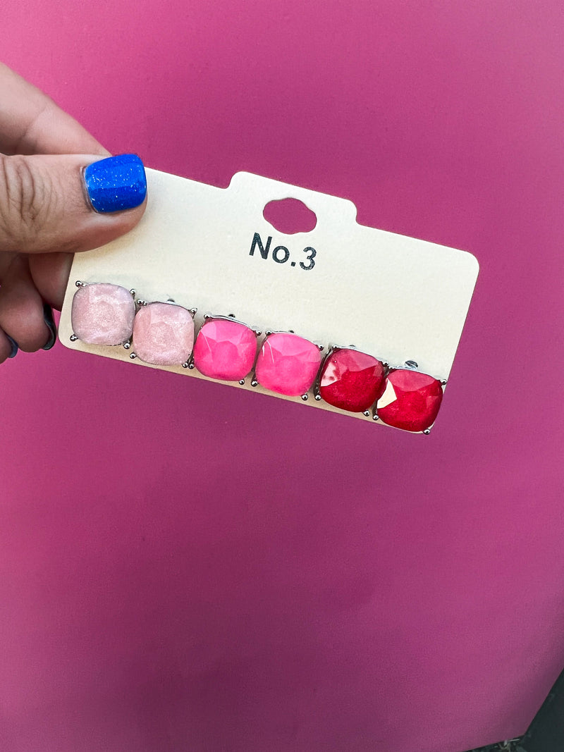 Earring Stud Set-red/pink