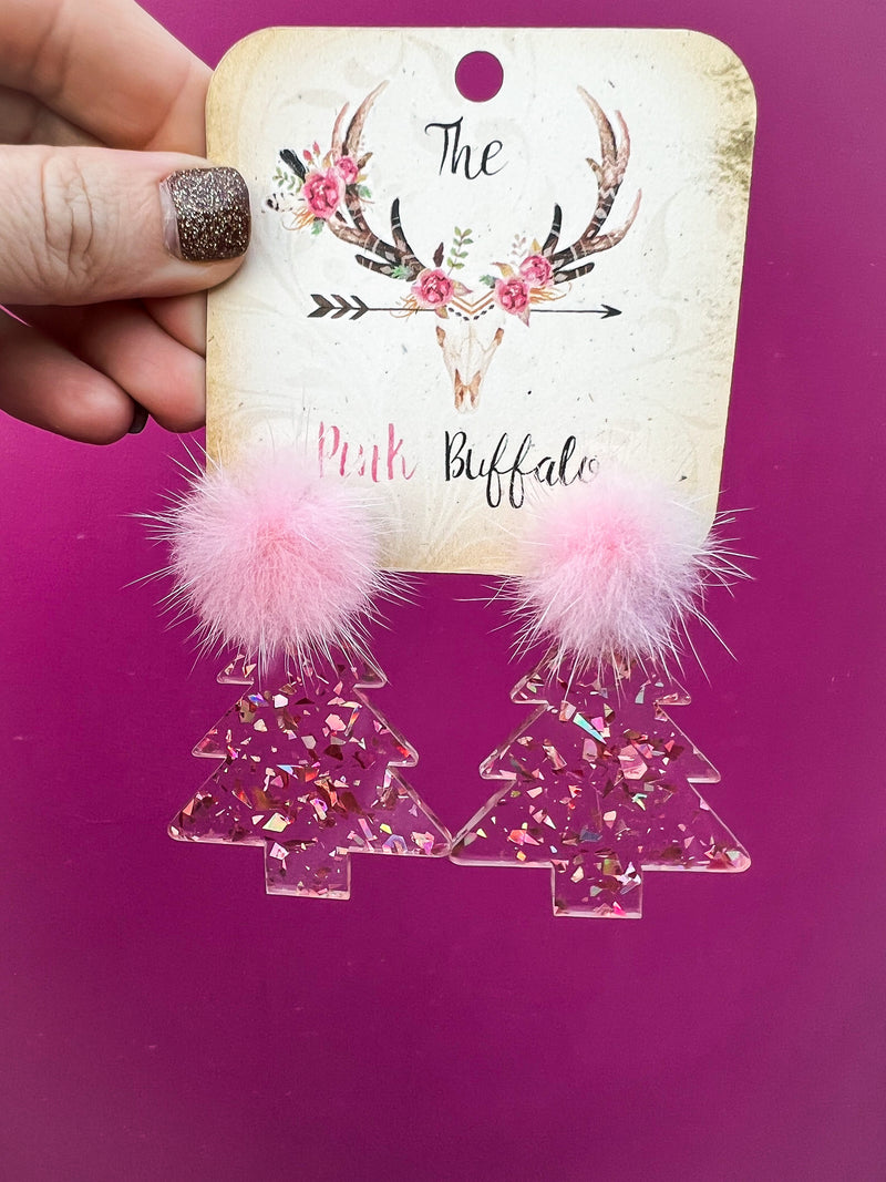 Christmas Tree Earrings-Pink