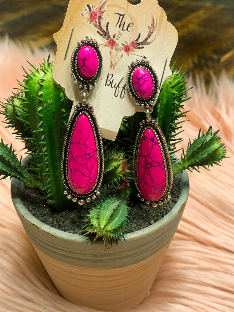 Southwest Teardrop Earrings-Pink