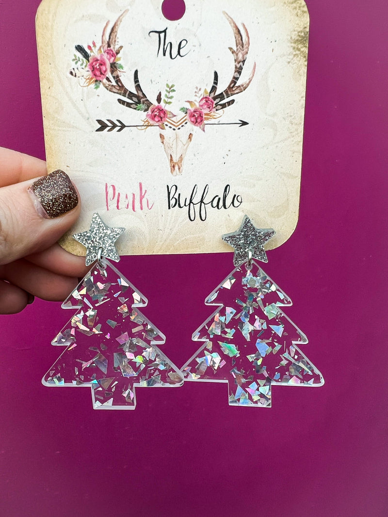 Christmas Tree Earrings-Silver