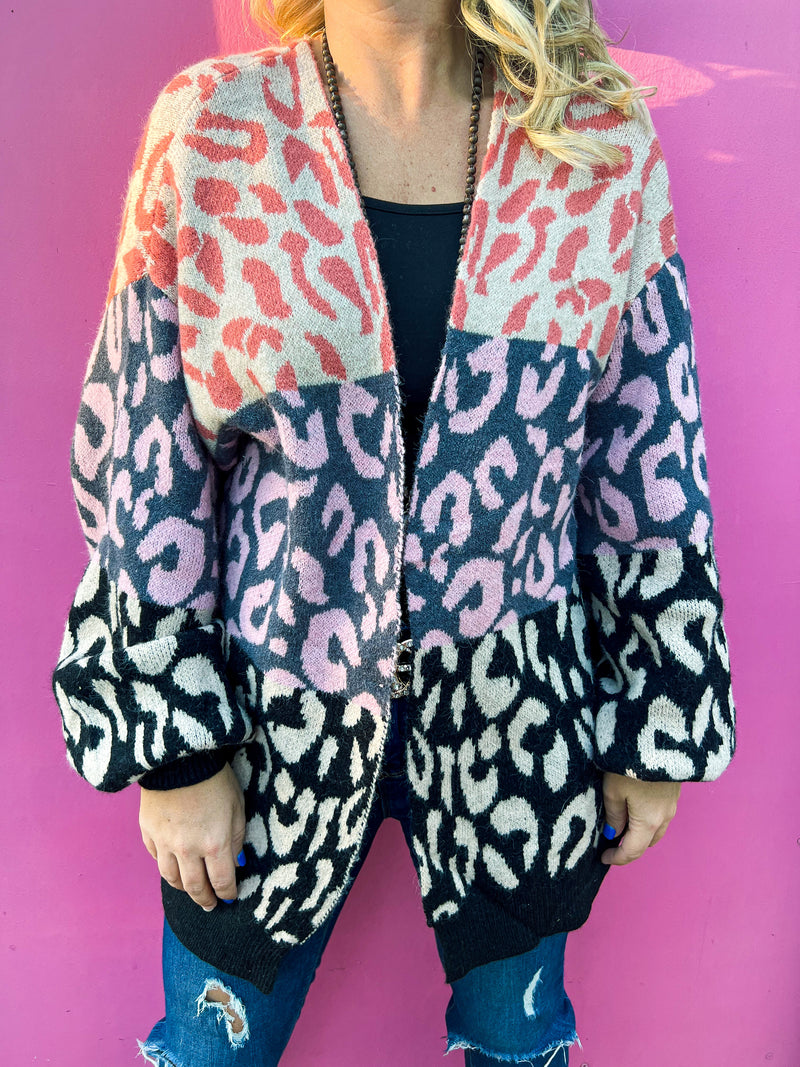 Leopard Print Knit Cardigan-Purple