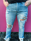 High Rise Distressed Ankle Flare