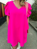 Hot Pink Puff Sleeve Dress