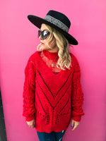 Red Sweater with Lace Neck