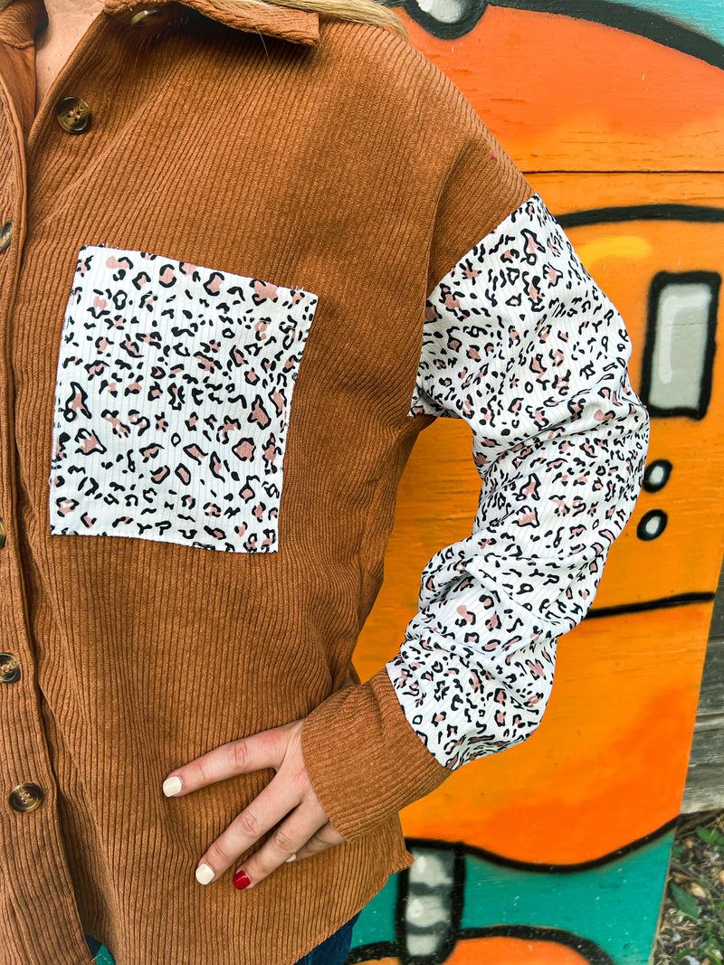 Brown Leopard Button Up