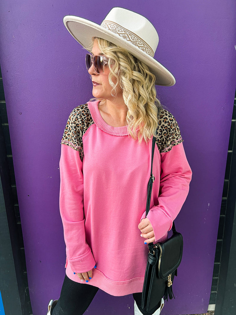 Pink Leopard Print Tunic Top