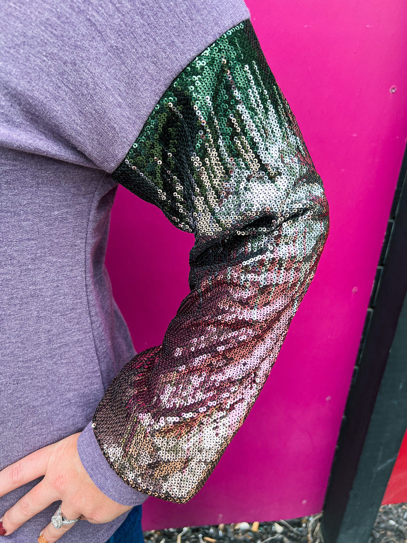 Purple Sequin Sleeve Top
