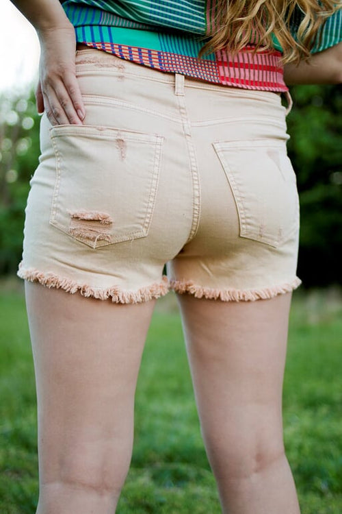 Sneak Peek Blush Distressed Shorts