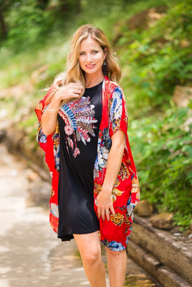 Red Floral Print Kimono