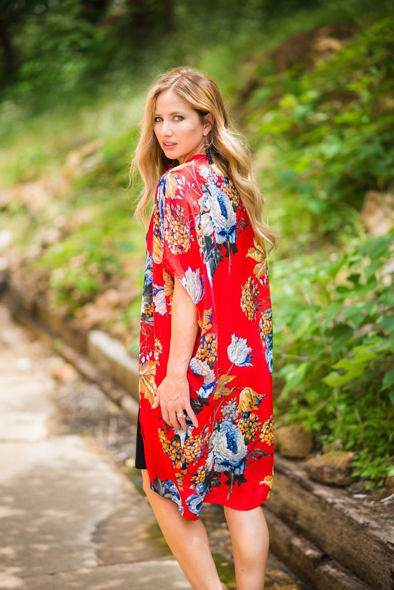 Red Floral Print Kimono